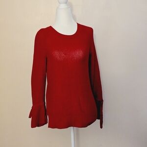 Loft Women's XS Petite Red Sweater with Bell Sleeves